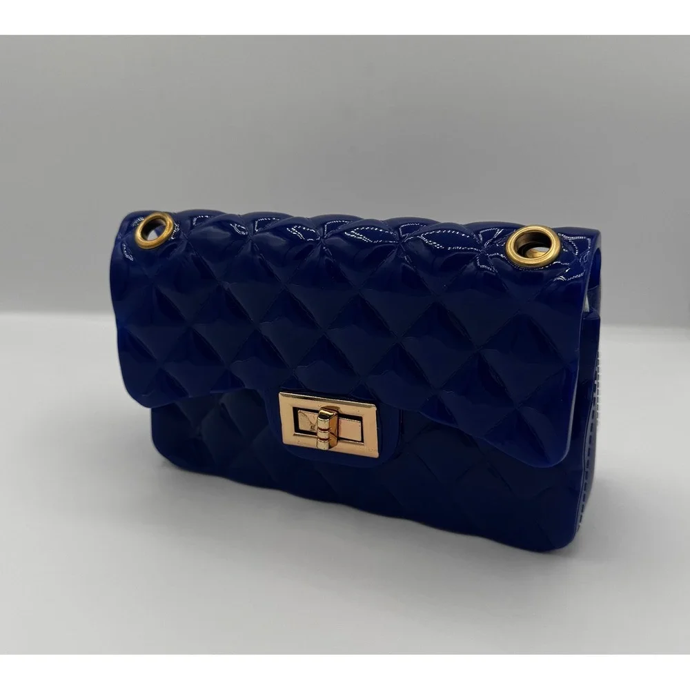 Jelly‎ Crossbody Bag Retro Womens Small Royal Blue Quilted Gold Chain
